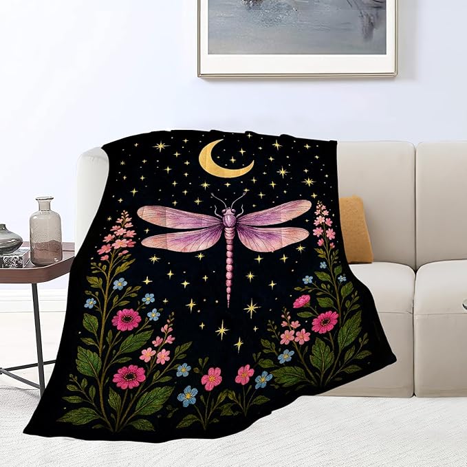 Gothic Dragonfly Blanket Super Soft Warm Fluffy Fleece Flannel Insect Throw Blanket Cozy Fuzzy Plush Stuff Bedding Blankets Gifts for Women Kids Boys Girls Adults 60"X50"
