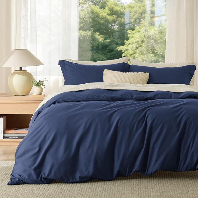 Bedsure Duvet Cover California King Size - Soft Double Brushed Bedding Set for Kids & Adults, Zipper Closure, 3 Pieces, Includes 1 Duvet Cover (104"x98") & 2 Pillow Shams, NO Comforter, Navy Blue