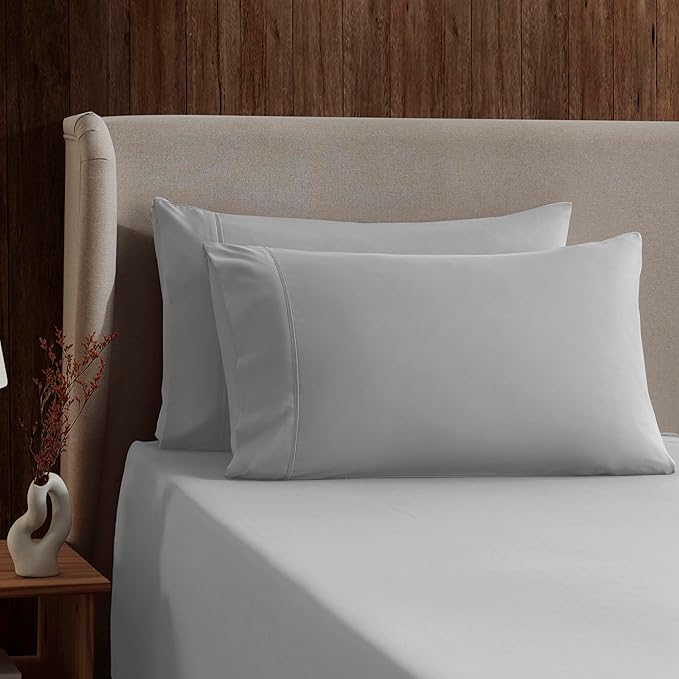 Nestl Split King Sheet Set - 1800 Ultra-Soft Microfiber Bed Sheets - Double Brushed - Deep Pockets - Easy Fit - 5 Piece Set - Bed Sheets & Pillowcases (Split King Size, Light Grey)