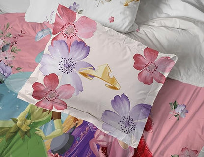 Jay Franco Disney Princess Full Size Comforter Set - 7 Piece Bedding Includes Sheet Set & Pillow Covers - Super Soft Cozy Floral Bedding with Cinderella and Ariel