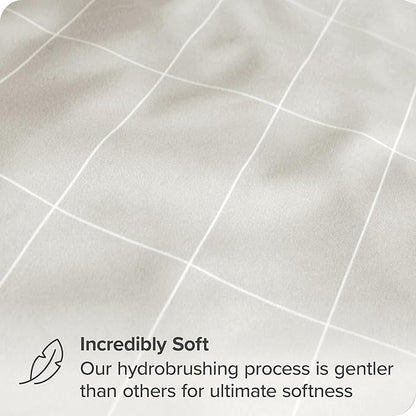 Bare Home Microfiber Pillow Cases - Standard/Queen Size Set of 2 - Cooling Pillowcases - Double Brushed - Pillowcases 2 Pack - Easy Care (Standard, Grid – Stone/White)