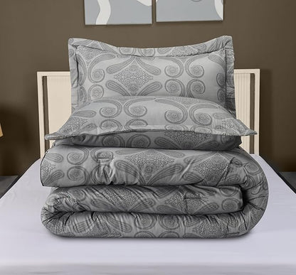 Queen Comforter Set 3 Piece Paisley Grey by Utopia Bedding Floral Comforters Queen Size Bedding Comforters Set Down Alternative Soft Bed Set 1 Comforter(88 x 88 inches) 2 Pillow Shams(20 x 26 inches)