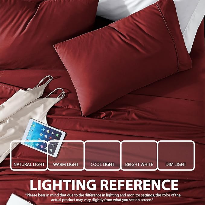 Cathay Home Essentials Ultra Soft Hypoallergenic Wrinkle Resistant Double Brushed Microfiber Bedding Sheet Set, Burgundy, Twin