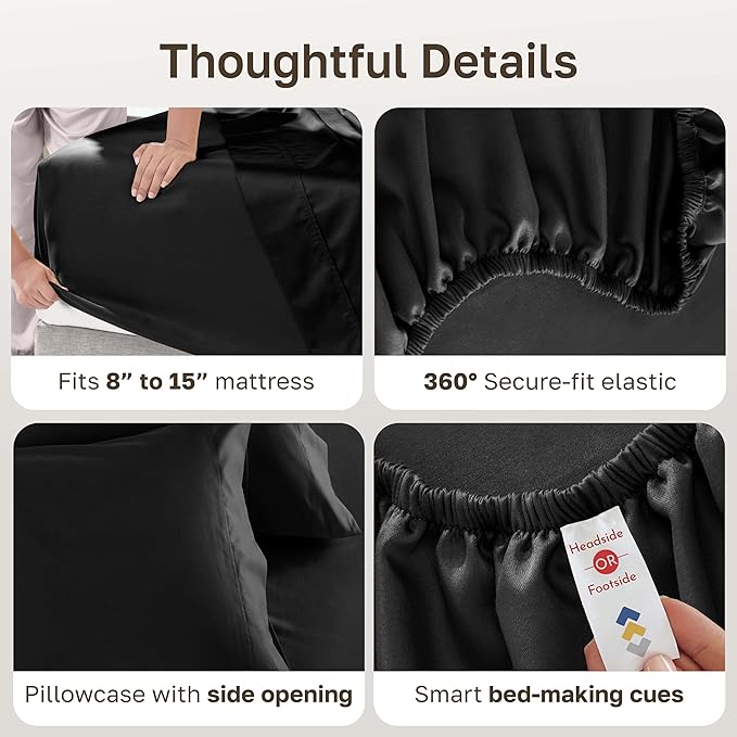 California Design Den Twin Sheets Set - Luxury 600 Thread Count Sateen, Natural 100% Cotton Bed Sheets, Fully Elasticized Deep Pockets, Crisp, Cool and Durable Hotel Quality Bedding - Black