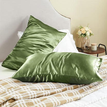 BEDELITE Satin Pillowcase for Hair and Skin, Super Soft and Cooling Similar to Silk Pillow Cases 2 Pack with Envelope Closure, Gift for Women Men(20"x40" King Size, Cedar Green)