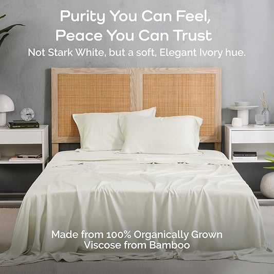 Viscose Bamboo Sheets Queen Size 4PC Set - Cooling Bedding for Hot Sleepers with Moisture Wicking Technology - Silky Soft 18 Inch Deep Pocket - Ivory 60"x 80"