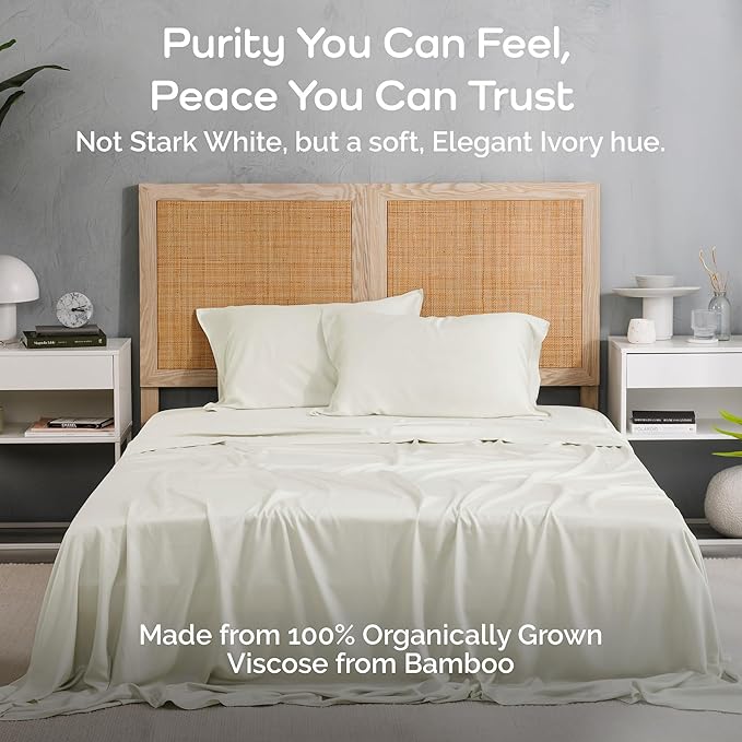 Viscose Bamboo Sheets King Size 4PC Set - Cooling Sheets for Hot Sleepers with Moisture Wicking Technology - Silky Soft 18 Inch Deep Pocket - Ivory 76"x 80"