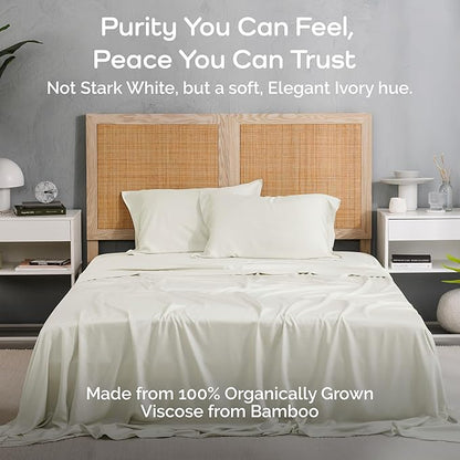 Viscose Bamboo Sheets King Size 4PC Set - Cooling Sheets for Hot Sleepers with Moisture Wicking Technology - Silky Soft 18 Inch Deep Pocket - Ivory 76"x 80"