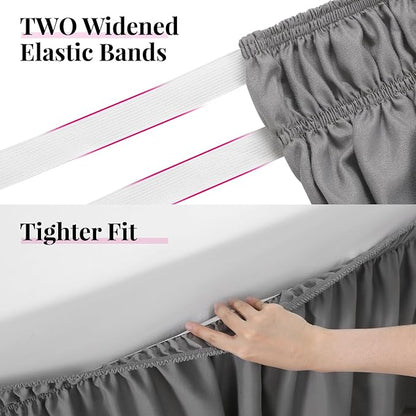 RIMELA Light Grey Bed Skirt Queen Size 21 Inch Drop, Elastic Bed Skirting for Bed Base and Frame, Bedding Dust Ruffle Easy to Install, Lightweight Wrap Around Adjustable Bedskirt