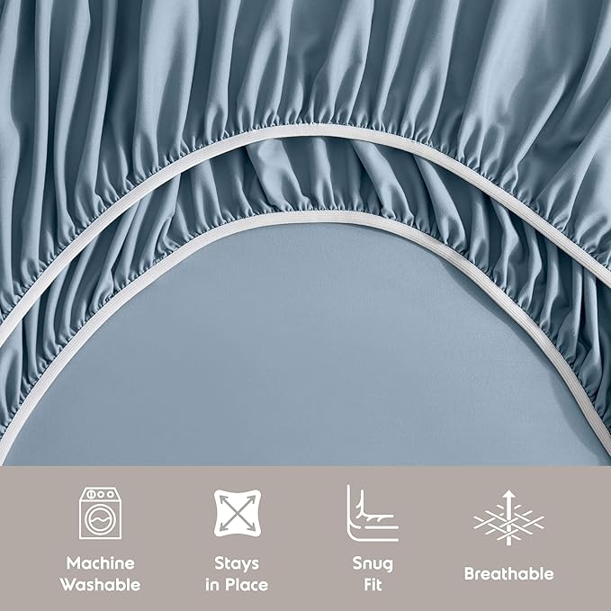 Nestl Full XL Sheet Set - Luxury 1800 Ultra-Soft Microfiber Full Extra Long Bed Sheets - Double Brushed - Deep Pockets - Easy Fit - 4 Piece Set - Bedding Sheets & Pillowcases (Full XL, Stone Blue)