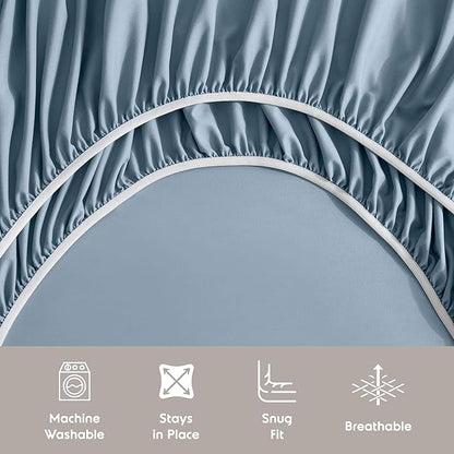 Nestl King Sheet Set - Luxury 1800 Ultra-Soft Microfiber King Bed Sheets - Double Brushed - Deep Pockets - Easy Fit - 4 Piece Set - Bedding Sheets & Pillowcases (King, Stone Blue)