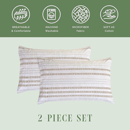 Elegant Comfort Ultra Soft Set of 2 Striped Print Pillowcases - 1500 Premium Hotel Quality Microfiber, Soft and Smooth Envelope Closure 2-Piece Pillow Covers - Standard/Queen, Traci Linen