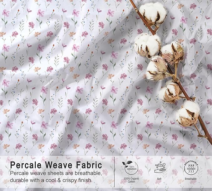 RUVANTI 100% Organic Cotton Sheets Twin Size, Percale Weave, GOTS Certified, 3-Piece Set, Deep Pocket 15", Crisp & Breathable, Soft Durable Bedding, Sábanas Algodón Orgánico – Obsessed Stems