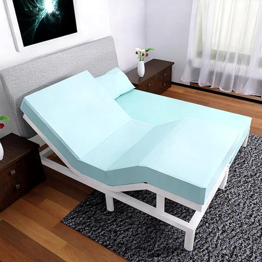 Split Queen Sheets - 5 Pcs Set for Adjustable Bed - Soft, Wrinkle-Resistant (Aqua)