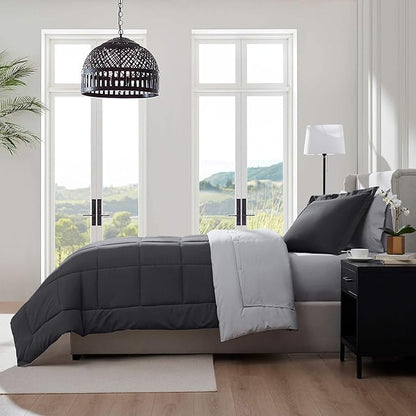 Nestl 5 Piece Twin XL Comforter Set – Dark Grey Reversible Bed in a Bag – Complete Twin XL Size Bedding Set with Sheets, Pillowcase and Sham