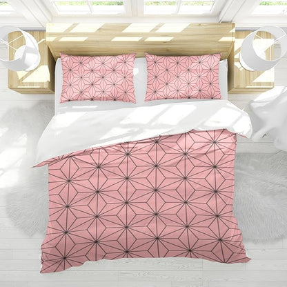 INFLAG Anime Bedding Set - Soft Brushed Microfiber 68x90 Inches Duvet Cover Set, 3 Piece, 1 Duvet Cover with Zipper Closure and 2 Pillow Shams (Twin,Pink)