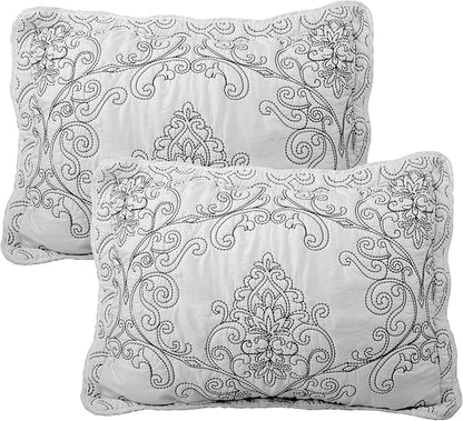 Home Soft Things Damask 4 Piece Bedspread Set, Scalloped Edge Reversible Quilt Coverlet Comforter Prewashed Bedding Set, Matelasse Embossed Floral Solid Pattern,White Oversize Queen(110" x 120")