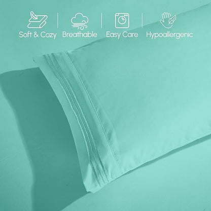 Elegant Comfort Luxurious 1500 Premium Hotel Quality Microfiber Three Line Embroidered Softest 4-Piece Bed Sheet Set, Wrinkle and Fade Resistant, King, Paradise Teal