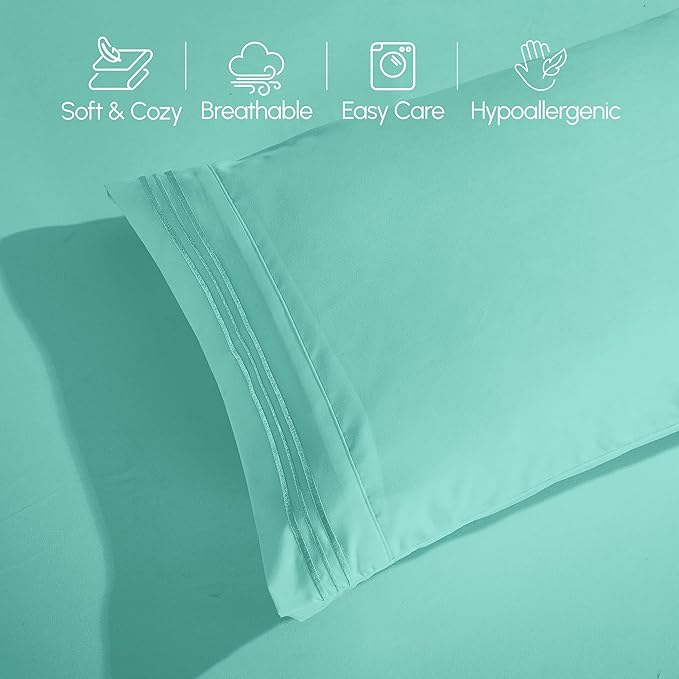 Elegant Comfort Luxurious 1500 Premium Hotel Quality Microfiber Three Line Embroidered Softest 4-Piece Bed Sheet Set, Wrinkle and Fade Resistant, Full, Paradise Teal