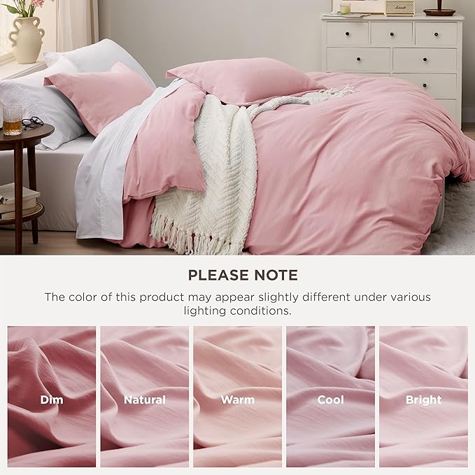 Bedsure Pink Duvet Cover Queen Size - 3 Pieces Prewashed Cotton-Like Extra Soft Bedding Set, Includes 1 Duvet Cover 90x90 Inches with Zipper Closure & 2 Pillow Shams, Comforter Not Included