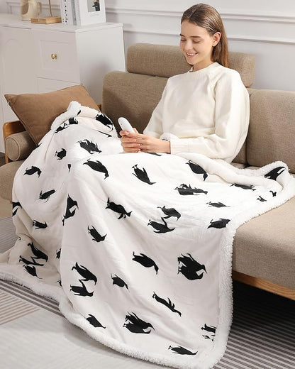 Cute Heated Blanket Queen Size Electric Blanket 84"x90" Dual Controllers to Adjust Heating Levels Heating Blanket Queen with 5 Heating Levels & 10 Hrs Auto-off, Machine Washable, Great Birthday Gift