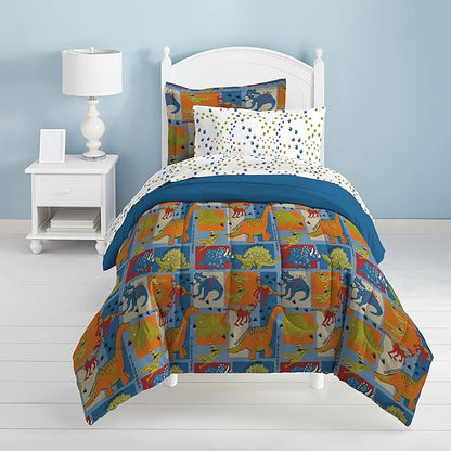 Dream Factory Dinosaur Blocks Ultra Soft Microfiber Boys Comforter Set, Blue, Twin