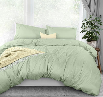 Utopia Bedding Duvet Cover Queen Size - 3 Piece with Zipper Closure - 1 Comforter Cover 90X90 Inches & 2 Pillow Shams 20X26 Inches (Sage) Comforter Not Included