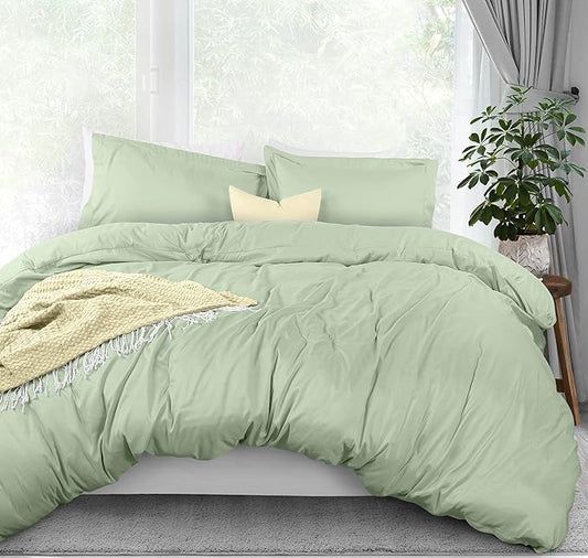 Utopia Bedding Duvet Cover Queen Size - 3 Piece with Zipper Closure - 1 Comforter Cover 90X90 Inches & 2 Pillow Shams 20X26 Inches (Sage) Comforter Not Included