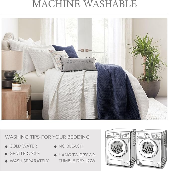 Levtex Home Mills Waffle Full/Queen Quilt Set (88x92in) with 2 Pillow Shams (26x20in) - Adobe - 100% Cotton Full/Queen Size Quilt Bedding Set - Lightweight, Soft, Pre-Washed