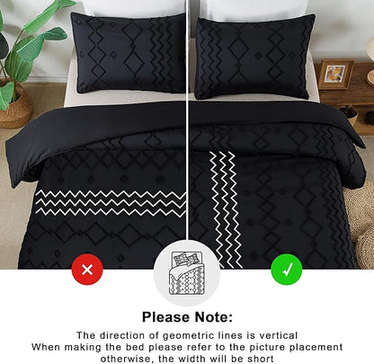 Andency Black Tufted Comforter Set King(104x90Inch), 3 Pieces(1 Tufts Comforter, 2 Pillowcases) Boho Textured Farmhouse Bed Set, Microfiber Down Alternative Geometric Bedding