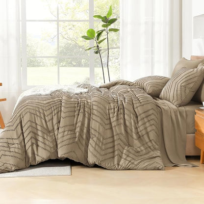 Litanika Taupe Comforter Set King Size with Sheets - 7 Pieces King Bed in a Bag Boho Tufted Complete Bedding Sets with Comforter, Sheets, Pillowcases & Shams