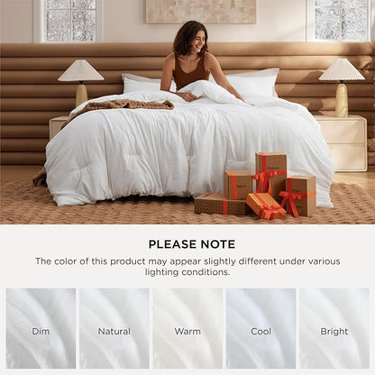 Bedsure King Comforter Set, White Soft Prewashed Bedding for All Seasons, 3 Pieces GentleSoft™ Bed Set, 1 Lightweight Comforter (104"x90") and 2 Pillowcases (20"x36")
