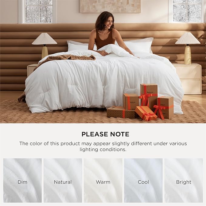 Bedsure Oversized King Comforter Set, White Soft Prewashed Bedding for All Seasons, 3 Pieces GentleSoft™ Bed Set, 1 Lightweight Comforter (120"x98") and 2 Pillowcases (20"x36")