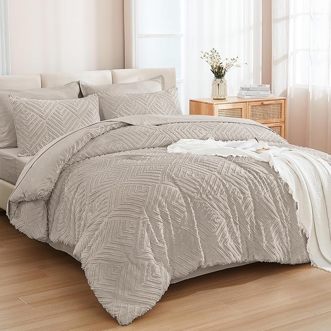 Andency Super King Plus Comforter Set Linen - 7 Pieces Bed in a Bag Oversized King Bedding Sets, Boho Tufted Lightweight Fluffy Bed Set with Comforter, Sheets, Pillowcases & Shams