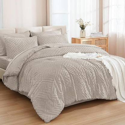 Andency Super King Plus Comforter Set Linen - 7 Pieces Bed in a Bag Oversized King Bedding Sets, Boho Tufted Lightweight Fluffy Bed Set with Comforter, Sheets, Pillowcases & Shams
