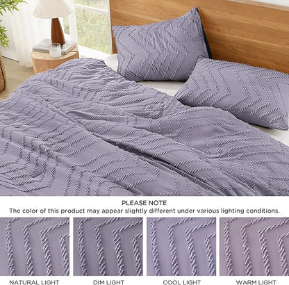 Litanika Purple Queen Size Comforter Sets, 3 Pieces Lightweight Chevron Tufted Bedding Comforter Set, Fluffy Down Alternative Comforter Bed Set Gift Choice (90x90In Comforter and 2 Pillowcases)