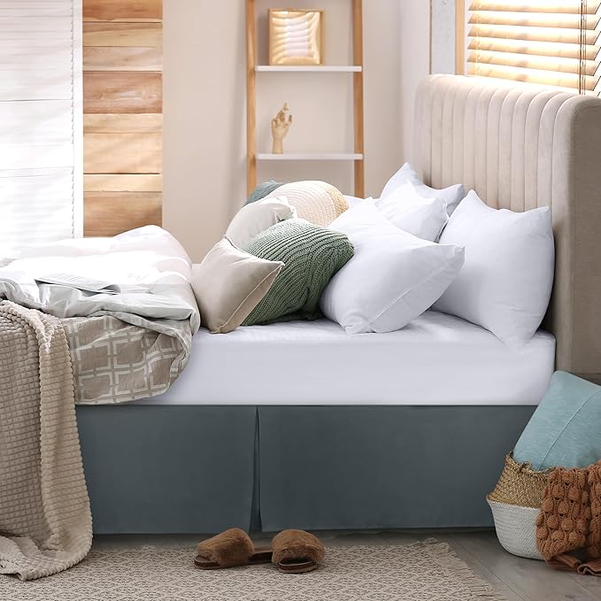 Utopia Bedding Full Bed Skirt - Soft Quadruple Pleated Ruffle - Easy Fit with 16 Inch Tailored Drop - Hotel Quality, Shrinkage and Fade Resistant (Full, Grey)