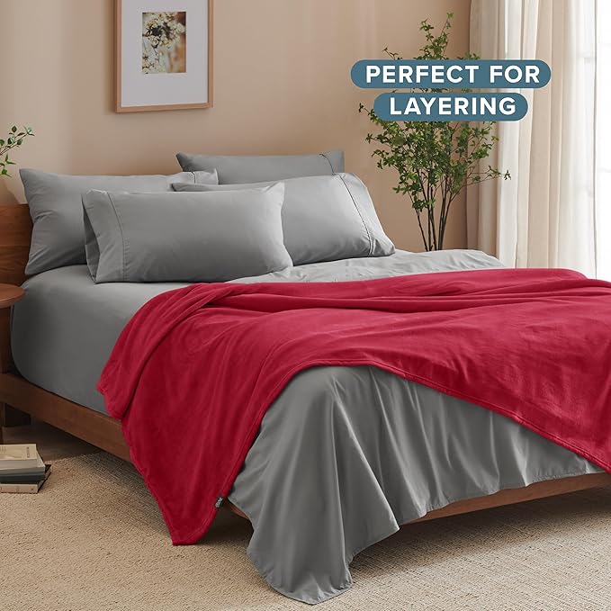 Bare Home Fleece Blanket - Twin/Twin Extra Long - Ultra-Soft Lightweight for Bed, Sofa, and Couch - Luxury Microplush - Cozy Warm Blanket (Twin/Twin XL, Red)