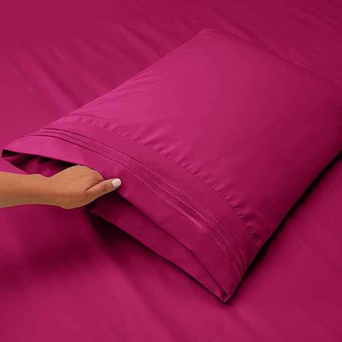 Clara Clark King Sheets, 6 Piece Set - Hotel Luxury Sheets for King Size Bed, Super Soft Bedding Set, King Size, Magenta