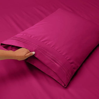 Clara Clark King Sheets, 6 Piece Set - Hotel Luxury Sheets for King Size Bed, Super Soft Bedding Set, King Size, Magenta