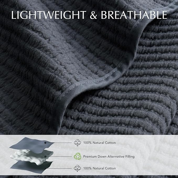 EVERGRACEHOME Cotton Coverlet Set King Size 3 Pieces, Lightweight Soft Ribbed Matelassé Bedspread Quilt Set, Cozy Oversized Quilted Bedding Set with 2 Pillow Shams for All Seasons, Midnight Blue