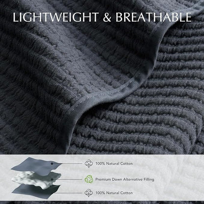EVERGRACEHOME Cotton Coverlet Set King Size 3 Pieces, Lightweight Soft Ribbed Matelassé Bedspread Quilt Set, Cozy Oversized Quilted Bedding Set with 2 Pillow Shams for All Seasons, Midnight Blue