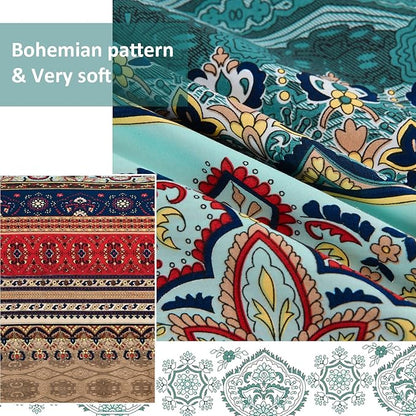 Cottolester Boho King Size Comforter Set 8 Pieces,Green and Brown Bohemian Striped Bed in a Bag,Floral Soft Microfiber Bedding Comforter Set