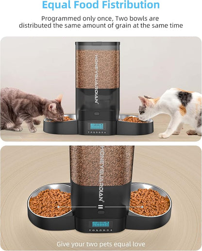 HoneyGuaridan 5L Automatic Cat Feeder for 2 Cats,Timed Dry Food Cat Feeder | Cat Food Dispenser with Stainless Steel Bowl, Prevent Fighting, Precise Portion, Blanced Dispense, Voice Recorder