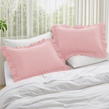 KKJIAF Ruffle Body Pillow Cases Set of 1, Ruffled Pillow Covers with Envelope Closure, Body Pillowcases Size of 20" x 54", Ruffled Long Pillow Shams, Light Pink