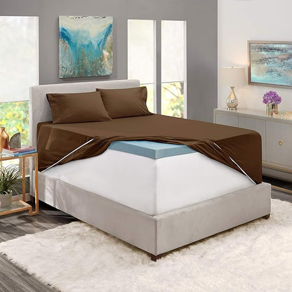 Hearth & Harbor Extra Deep Pocket Sheets - Fits Mattress 18-24 Inches Deep - Extra Deep Pocket Twin XL Sheets Sets - 4 Piece Twin XL Size - Brown