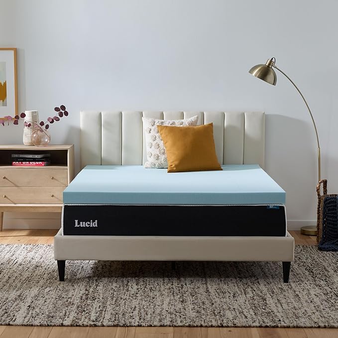 Lucid 3 Inch Memory Foam Mattress Topper, California King Size – Cooling Gel Bed Topper – Preassure-Relieving Deep Plush Feel – Ventilated Breathable Design – CertiPur Certified - Dorm Essentials