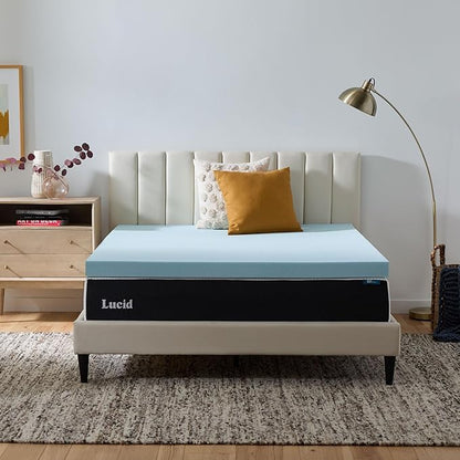 Lucid 3 Inch Memory Foam Mattress Topper, Twin XL Size – Cooling Gel Bed Topper – Preassure-Relieving Deep Plush Feel – Ventilated Breathable Design – CertiPur Certified - Dorm Room Essentials