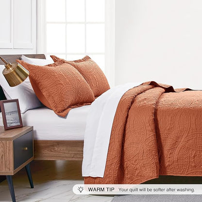 Love's cabin Oversized King Size Quilt Bedding Set Umber Bedspreads - Oversized King Lightweight Bedspread Comforter - Coin Pattern Coverlet for All Season - 3 Pieces (1 Quilt, 2 Pillow Shams)