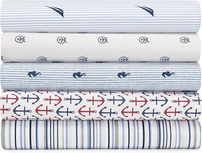 Nautica - Twin Size Sheet Set, Crisp & Tailored Cooling Sheets with a Smooth Cotton Percale Lightweight Feel - Bed Sheets with Matching Pillowcase & Fitted Sheet (Audley Stripe Blue)